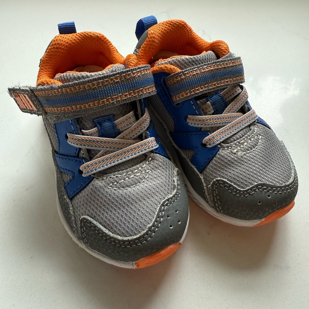 Stride Rite Gray and Blue Sneakers with Orange Accents